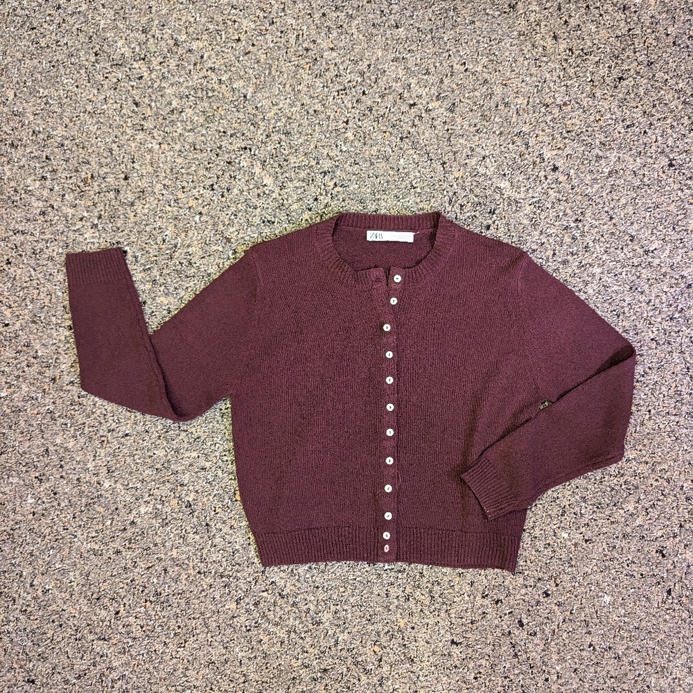 Zara Burgundy Button-Up Cardigan